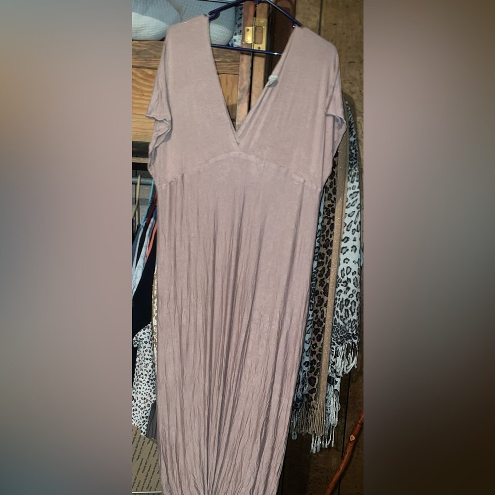 V neck tan maxi dress